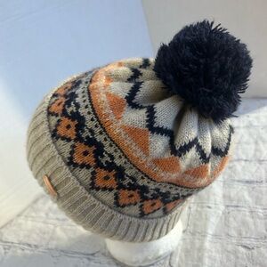 KOORINGAL BAILEY USA WOMEN’S POM BEANIE HAT O/S BLACK/TAN/PEACH METALLIC